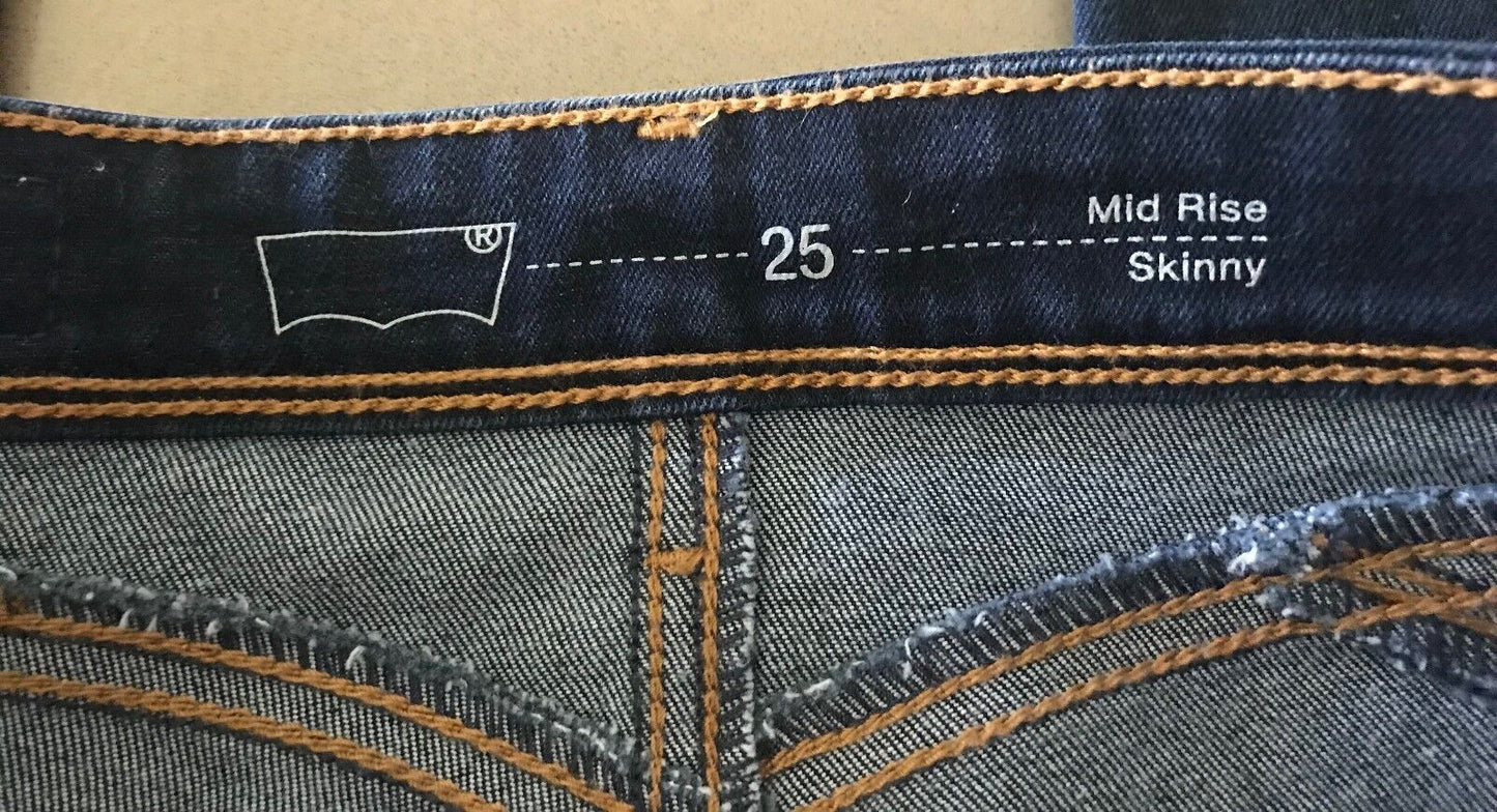 Womens LEVI'S Jeans Blue Denim Mid Rise Skinny Leg Jeans Ladies Size 25 LEVIS