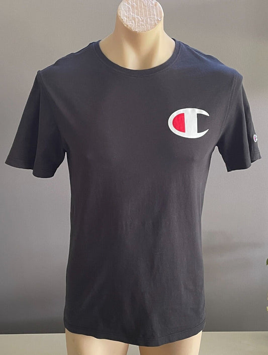 CHAMPION T-Shirt Black Short Sleeve Stretch Tee Mens Size S Logo Print Patch NEW