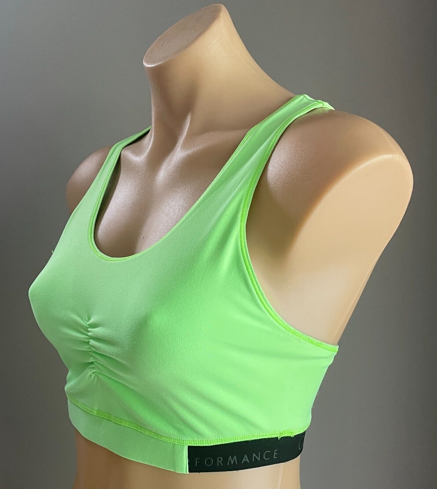 CALVIN KLEIN PERFORMANCE Crop Bra Top Neon Green Cross Over Back Size S Gym