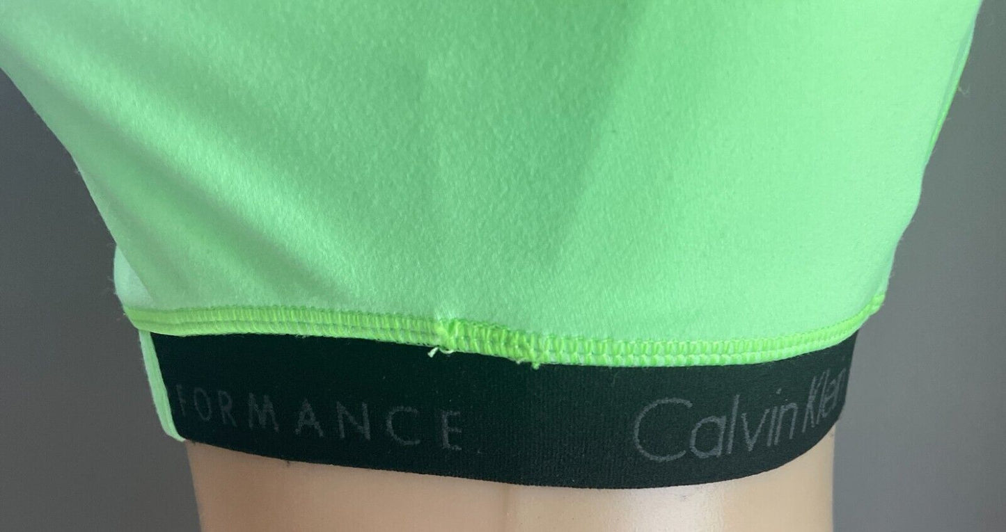 CALVIN KLEIN PERFORMANCE Crop Bra Top Neon Green Cross Over Back Size S Gym