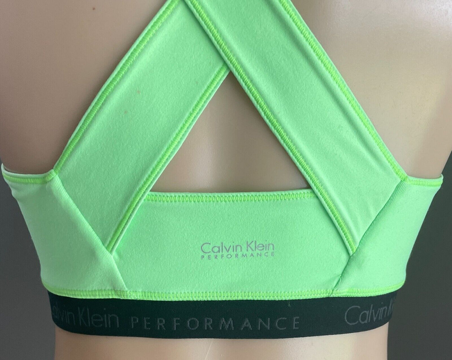 CALVIN KLEIN PERFORMANCE Crop Bra Top Neon Green Cross Over Back Size S Gym