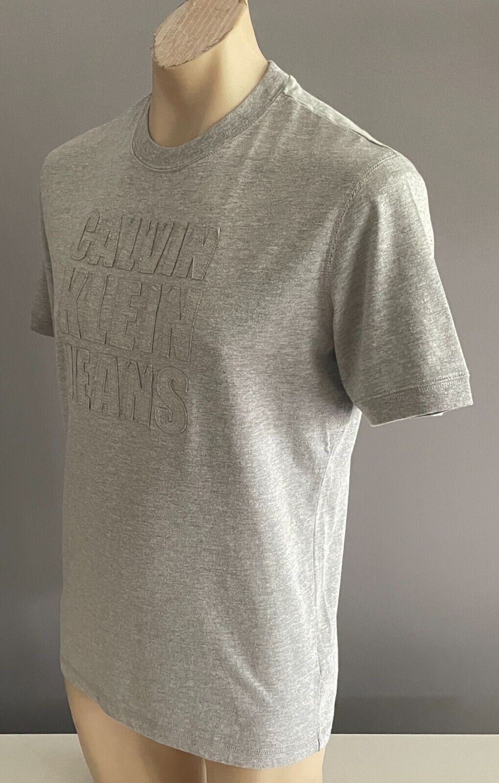 CALVIN KLEIN JEANS T-Shirt Grey Marl Short Sleeve Top Mens Size L
