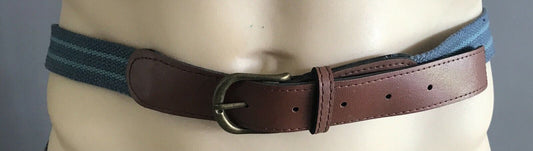 CANVAS Belt Blue & Green Stripe Thick Tan Pleather Trim Mens Size 44