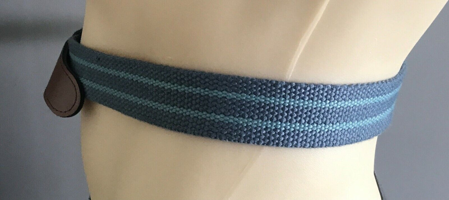 CANVAS Belt Blue & Green Stripe Thick Tan Pleather Trim Mens Size 44