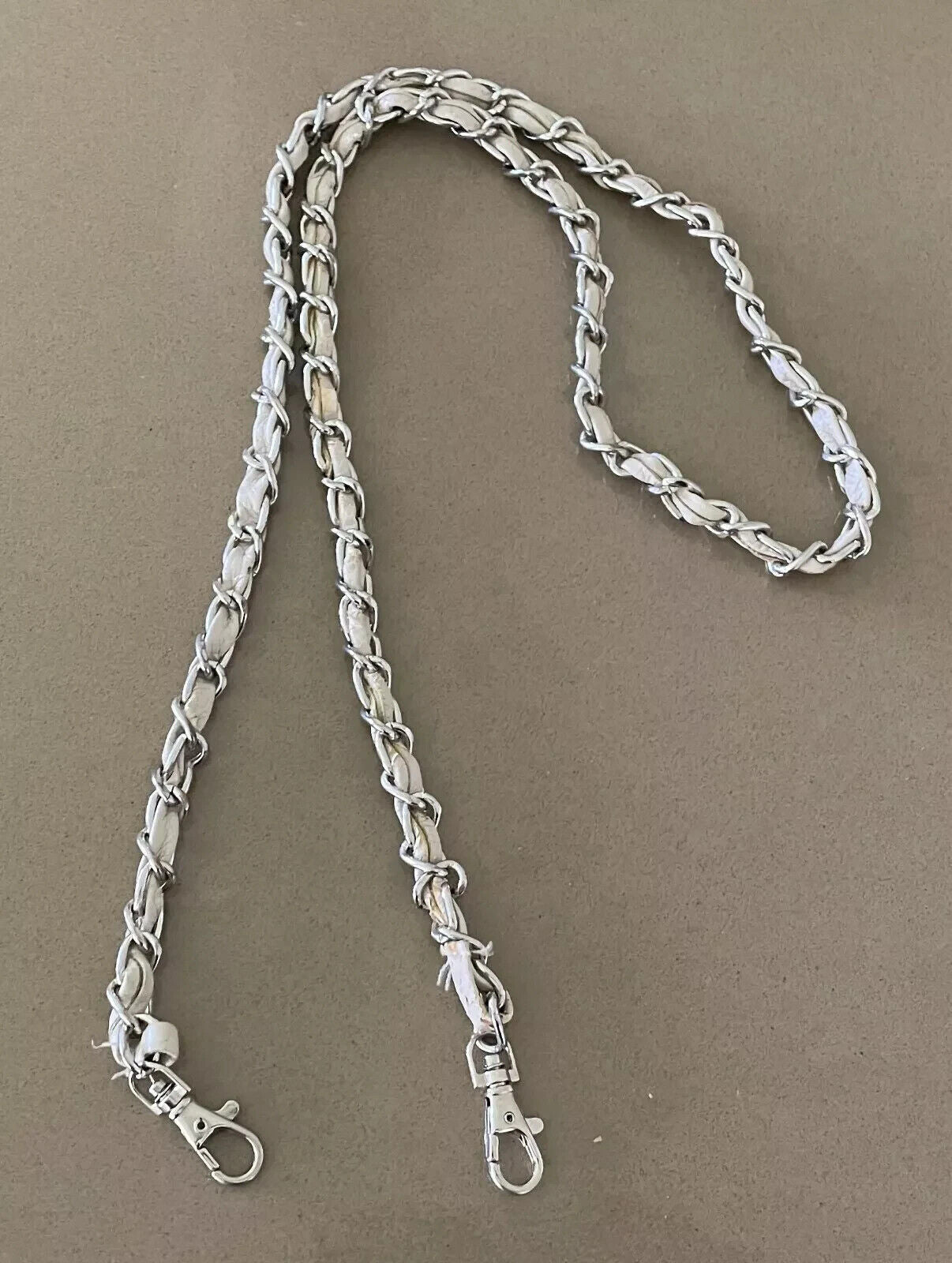 Replacement Shoulder Strap Silver METAL Chain & Beige Pleather Bag 110 cm length