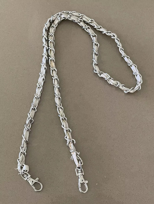 Replacement Shoulder Strap Silver METAL Chain & Beige Pleather Bag 110 cm length