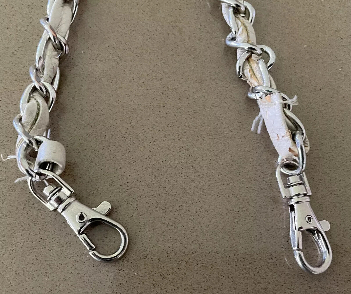 Replacement Shoulder Strap Silver METAL Chain & Beige Pleather Bag 110 cm length