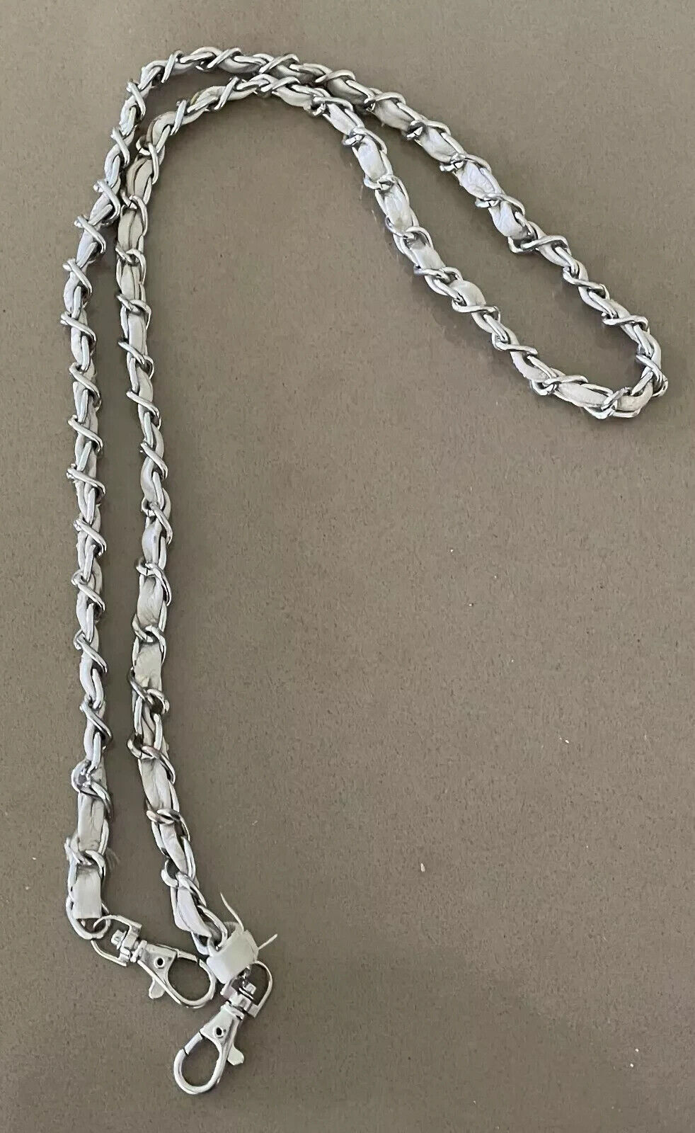 Replacement Shoulder Strap Silver METAL Chain & Beige Pleather Bag 110 cm length