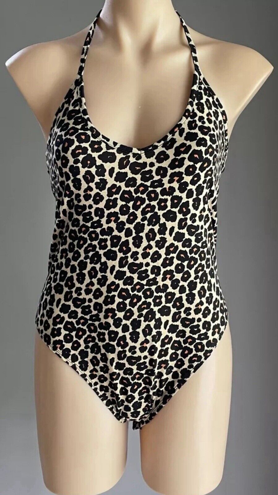 SUPRE Diana Bodysuit Leopard Print V Neck Halter Print Size XL 10 12 NEW