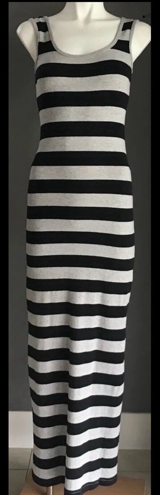 SUPRE Maxi Dress Grey & Black Stripe Sleeveless Stretch Tube Size XS 8 NEW