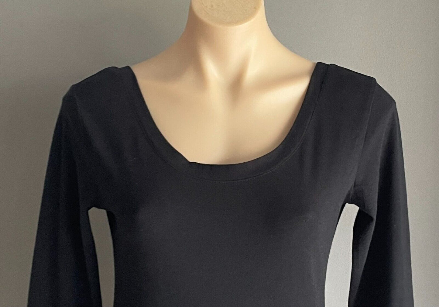 SUPRE Bodycon Mini Dress Black Scoop Neck and Back Size L Stretch Long Sleeves