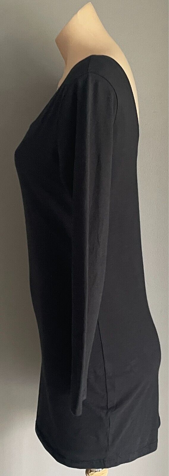 SUPRE Bodycon Mini Dress Black Scoop Neck and Back Size L Stretch Long Sleeves