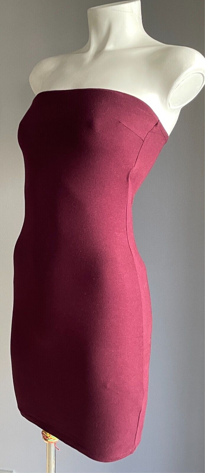 SUPRE Strapless Dress Burgundy Stretch Bodycon Size XS 8 Mini Length