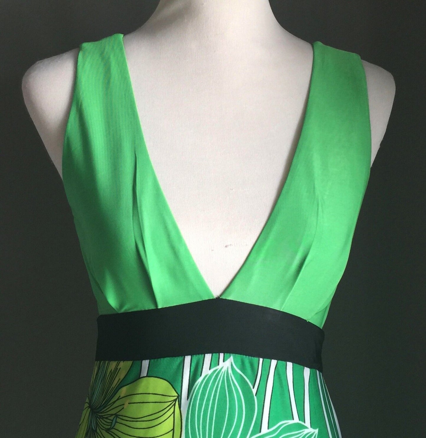 CKM Maxi Dress 1970s Style Green Floral Print Tie Back Long Size M 10