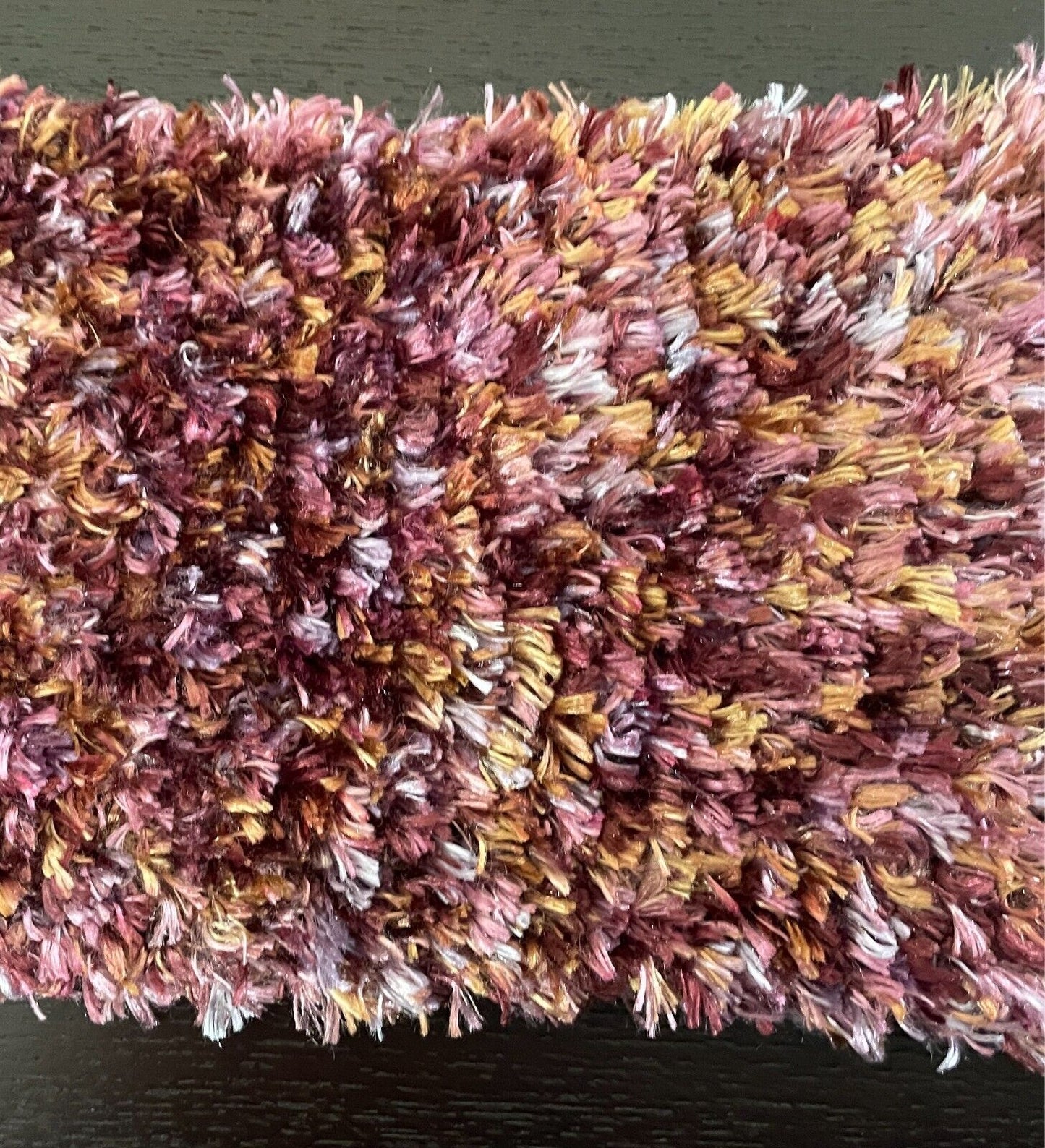 Eyelash Wool KNIT SCARF Handmade Shades of Purple Pink Maroon Amber Fluffy