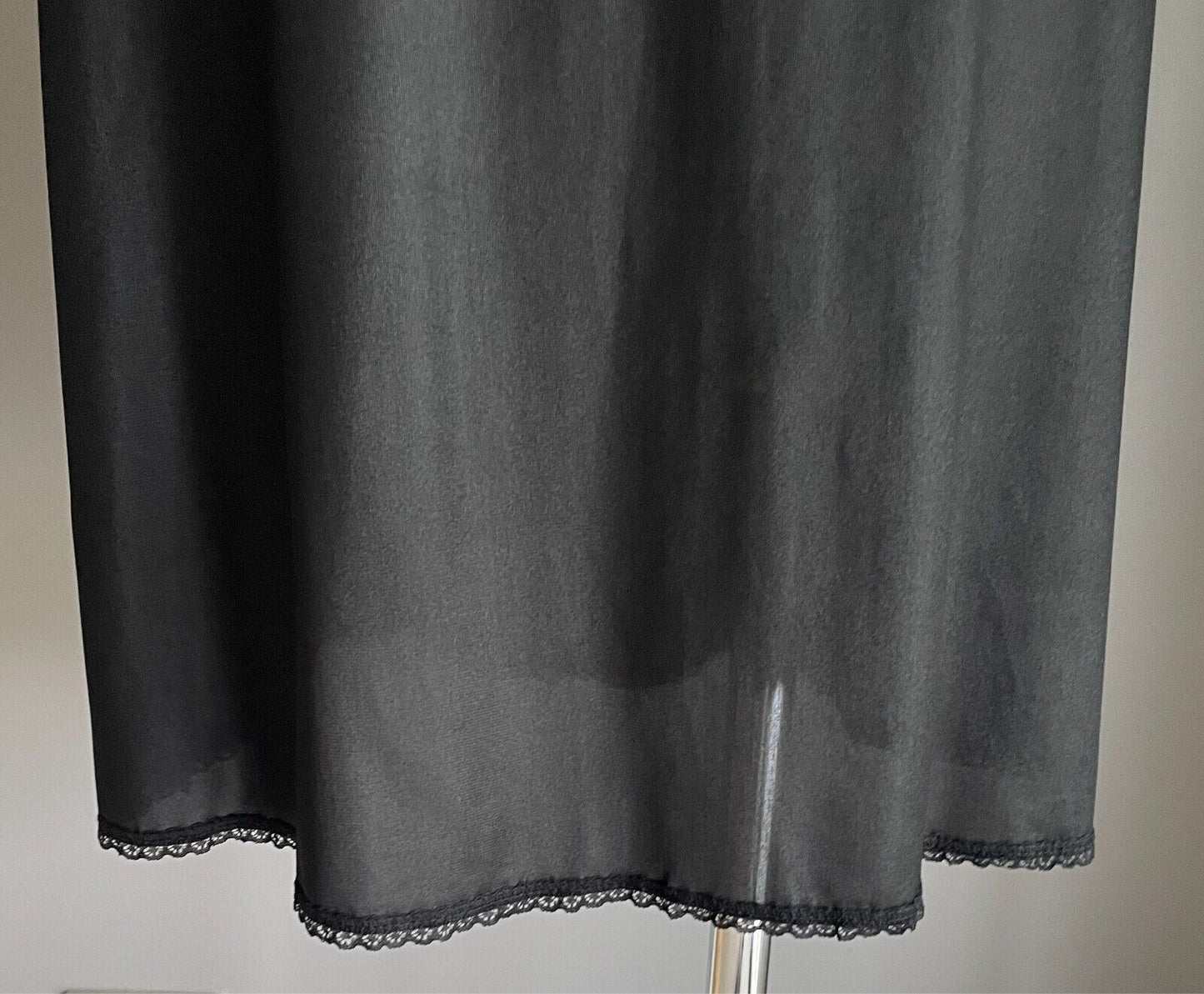Petticoat Black Nylon Full Slip Lace Trim Size 12 Vintage Unworn