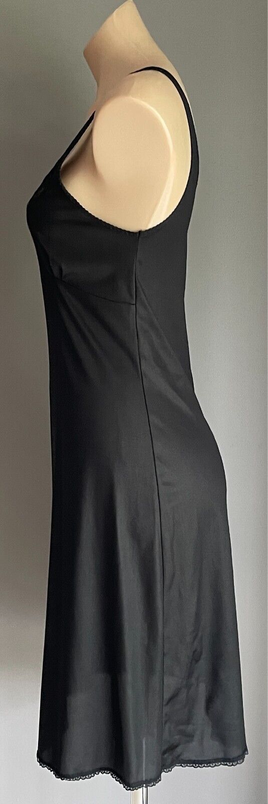 Petticoat Black Nylon Full Slip Lace Trim Size 12 Vintage Unworn