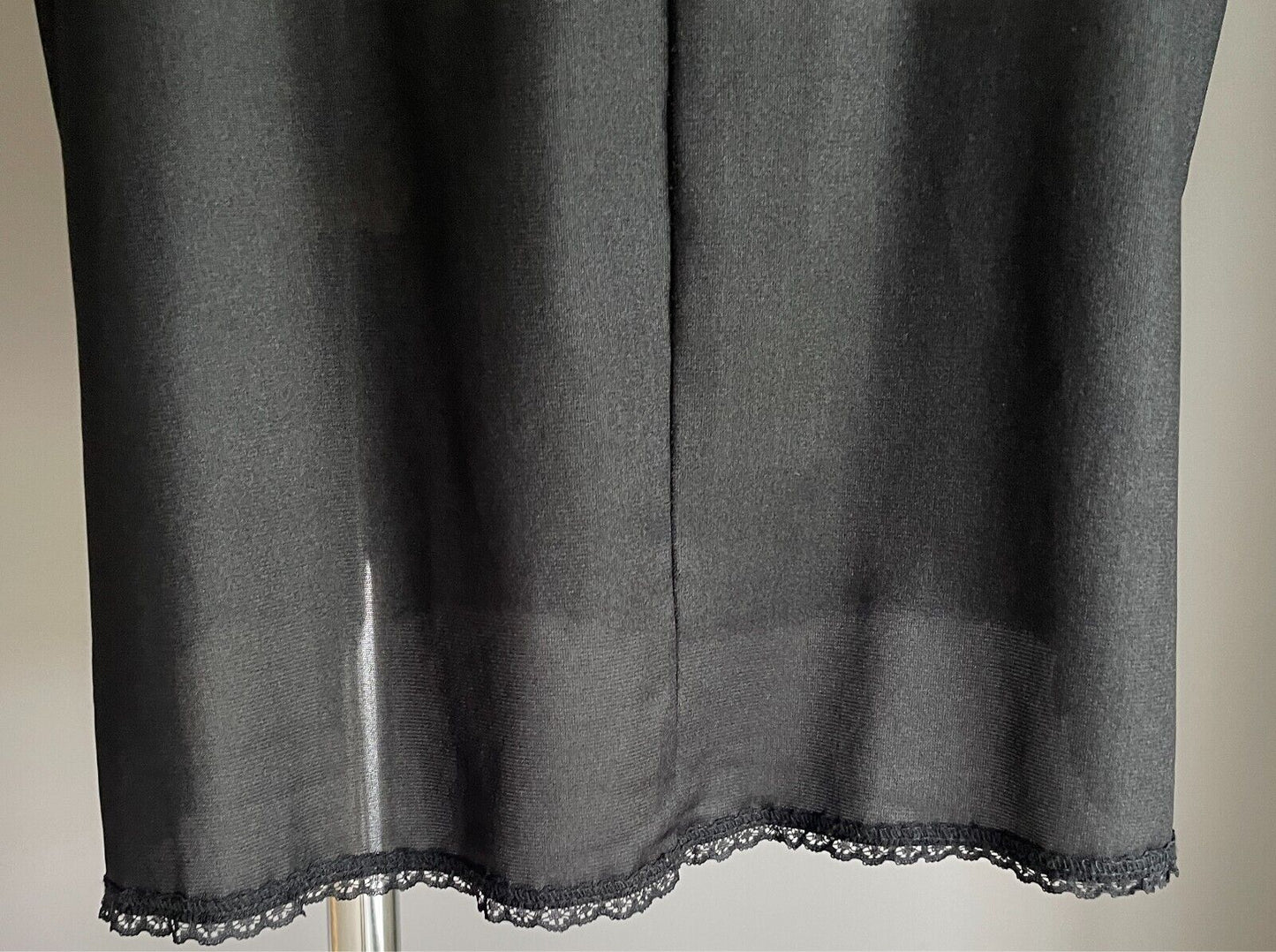 Petticoat Black Nylon Full Slip Lace Trim Size 12 Vintage Unworn