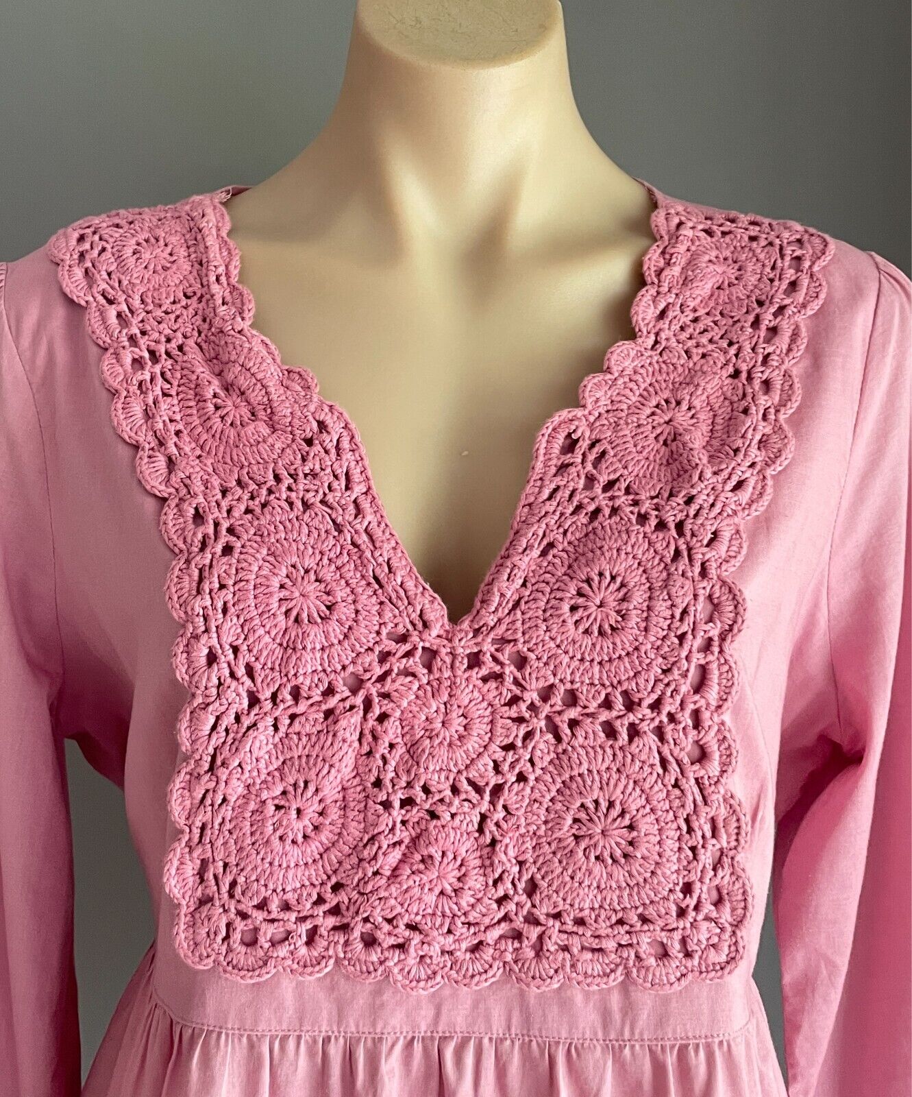 KATIES Blouse Dusty Pink Tie Back Knit Trim Peasant Style Size 16 Cotton Top
