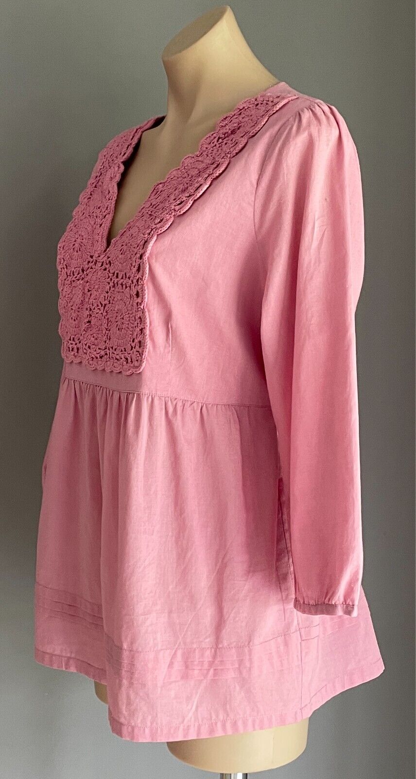 KATIES Blouse Dusty Pink Tie Back Knit Trim Peasant Style Size 16 Cotton Top