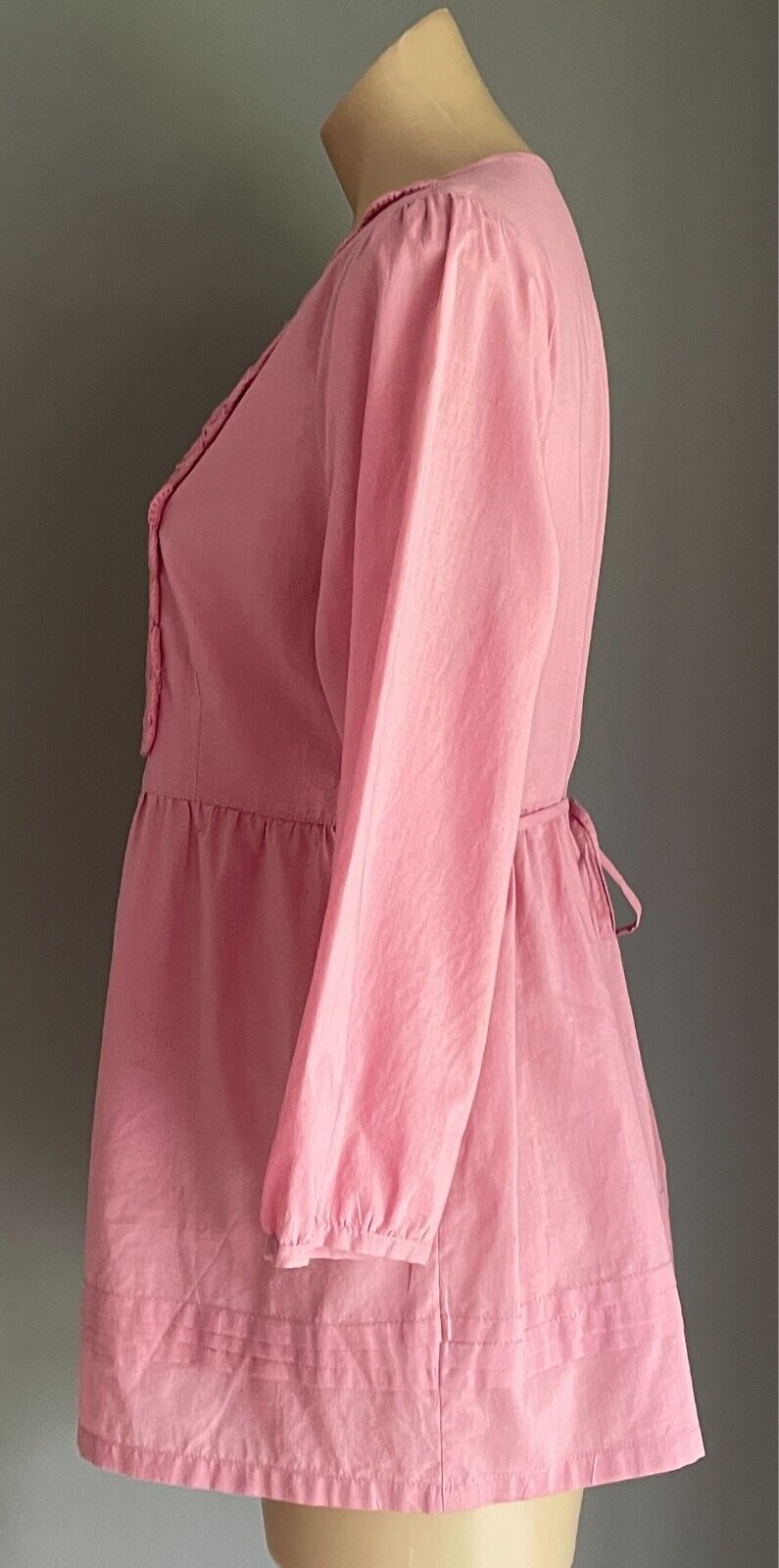 KATIES Blouse Dusty Pink Tie Back Knit Trim Peasant Style Size 16 Cotton Top