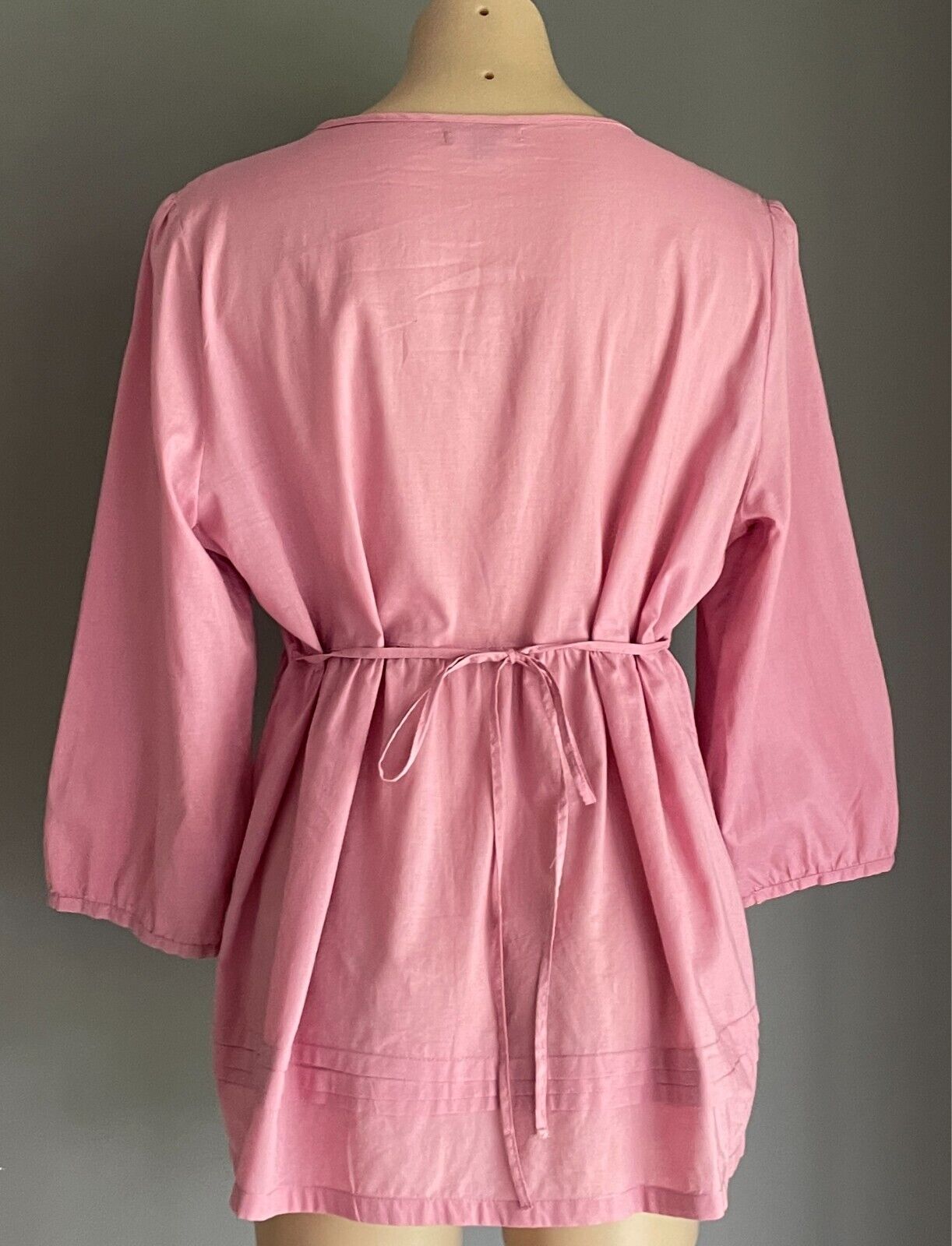 KATIES Blouse Dusty Pink Tie Back Knit Trim Peasant Style Size 16 Cotton Top