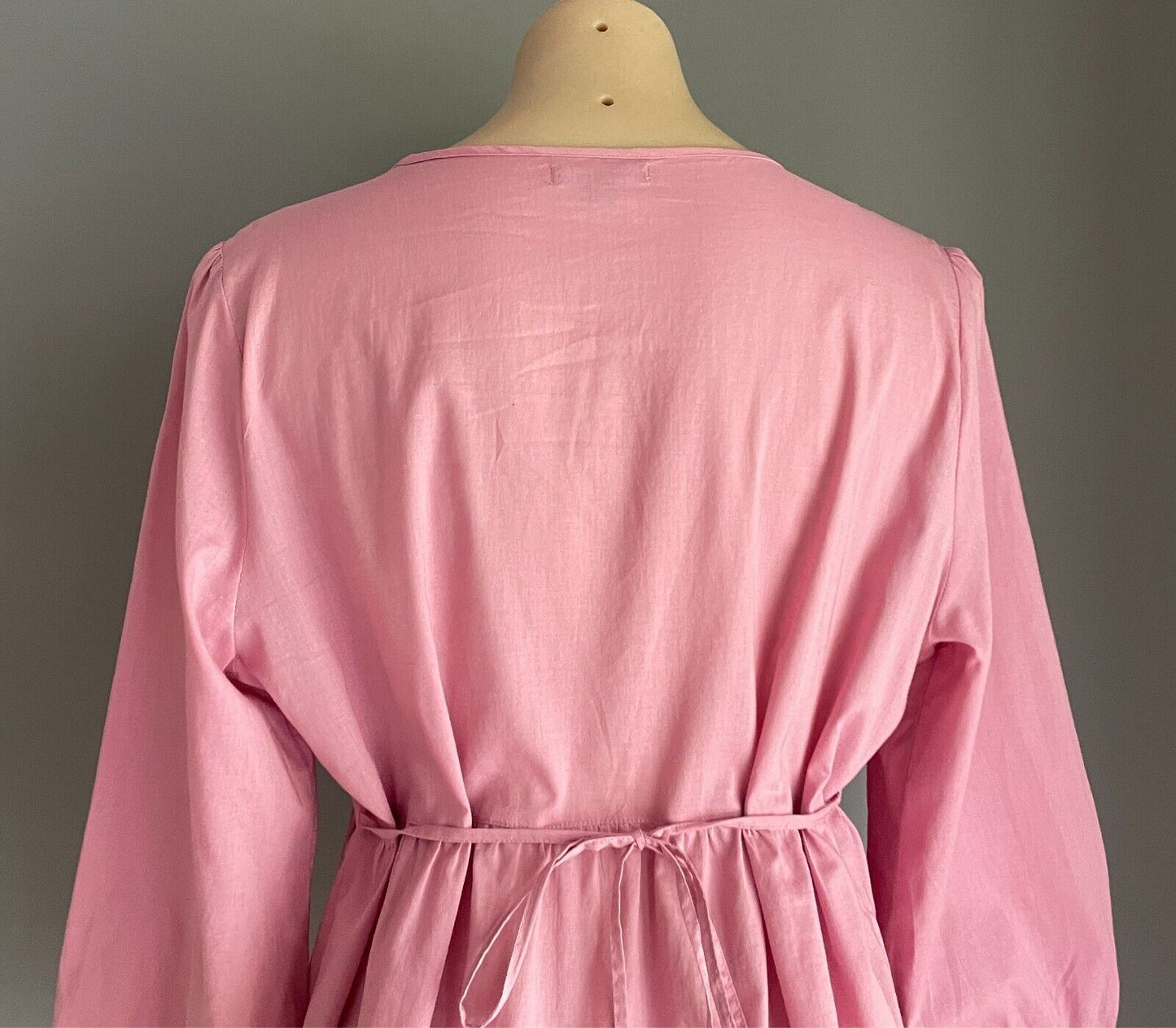 KATIES Blouse Dusty Pink Tie Back Knit Trim Peasant Style Size 16 Cotton Top