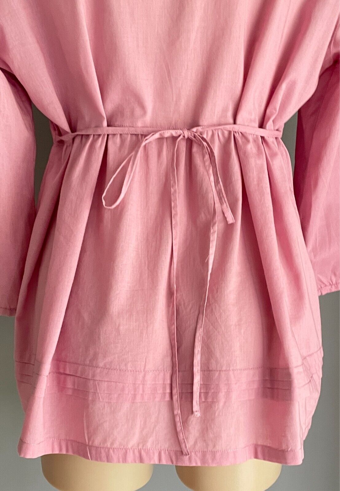 KATIES Blouse Dusty Pink Tie Back Knit Trim Peasant Style Size 16 Cotton Top