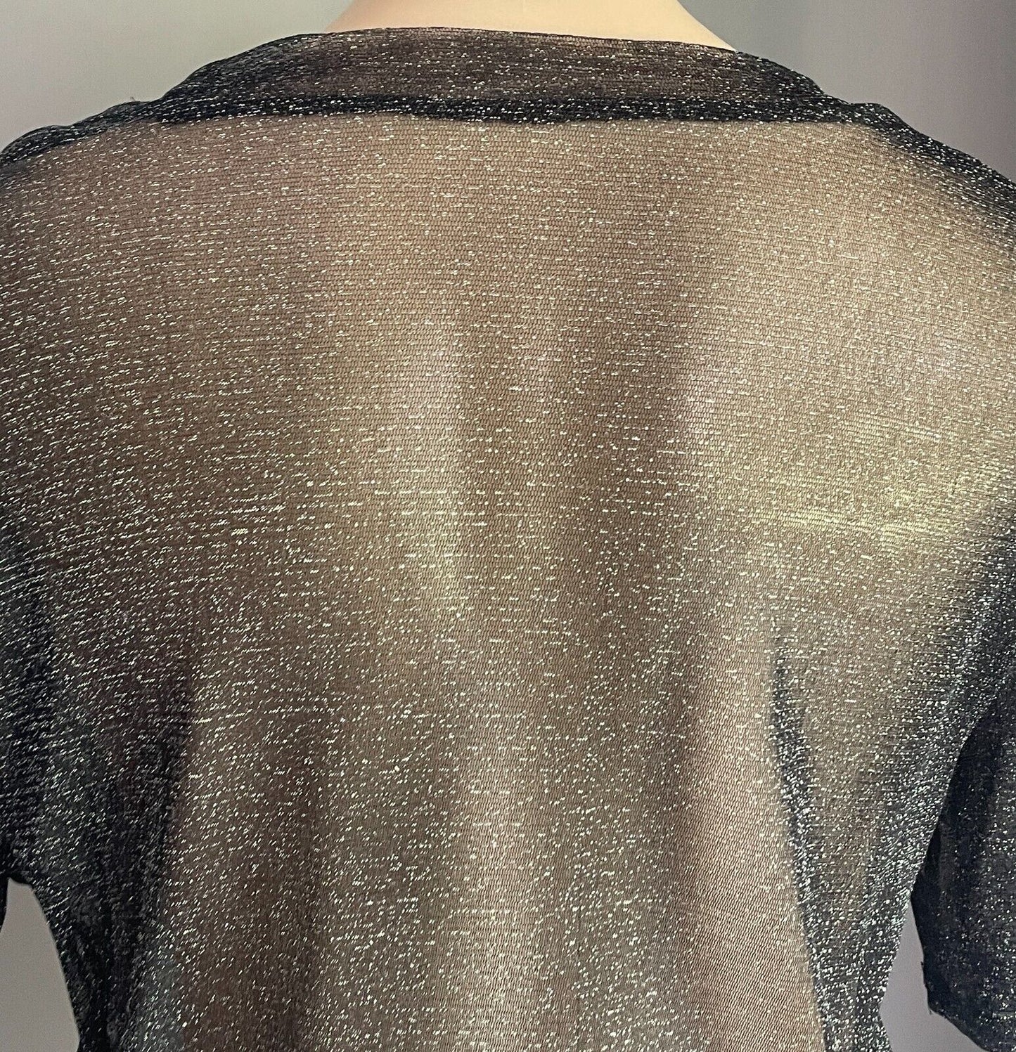SHEIN Black & Silver Glitter Crop Top Size XL Short Sleeve Semi Sheer Stretch