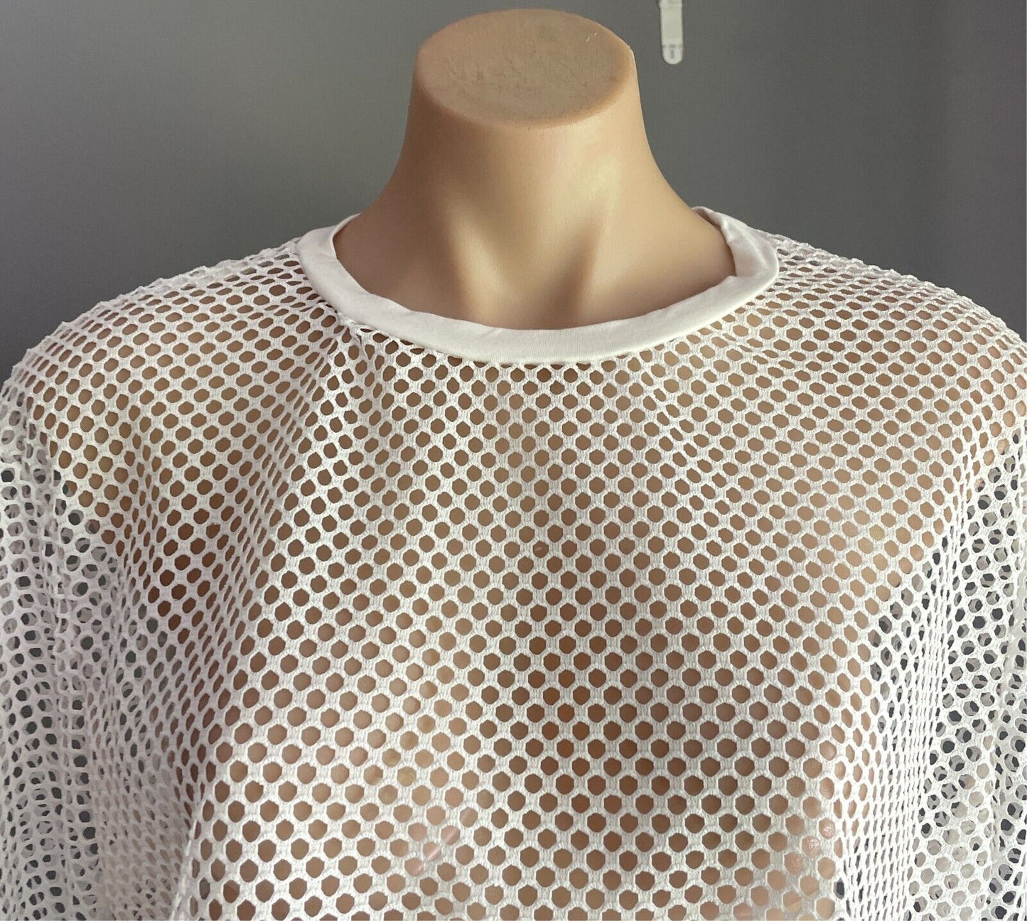 SHEIN Crop Top White Fish Net Short Sleeve Mesh  Size XL NEW