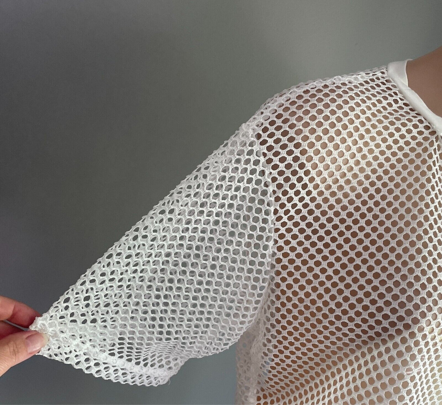 SHEIN Crop Top White Fish Net Short Sleeve Mesh  Size XL NEW