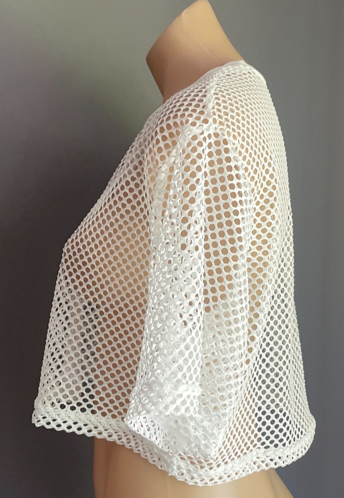 SHEIN Crop Top White Fish Net Short Sleeve Mesh  Size XL NEW