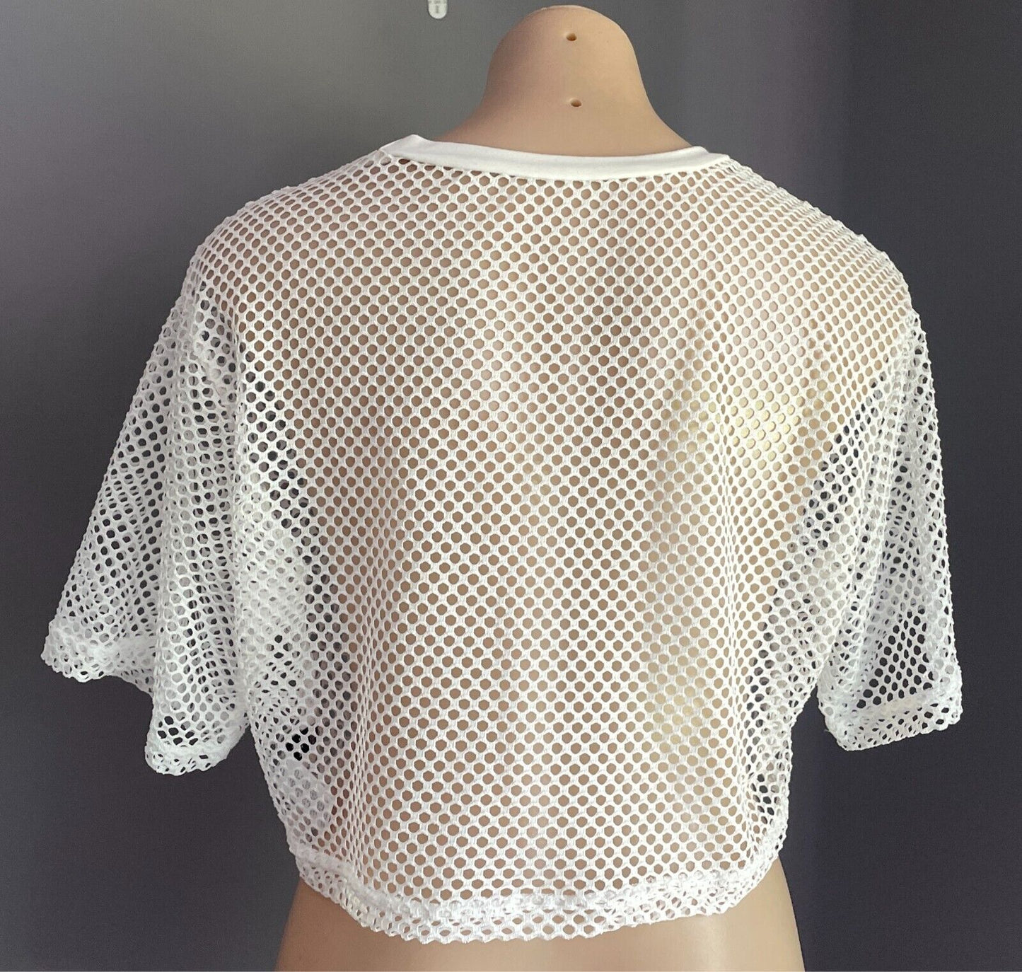 SHEIN Crop Top White Fish Net Short Sleeve Mesh  Size XL NEW