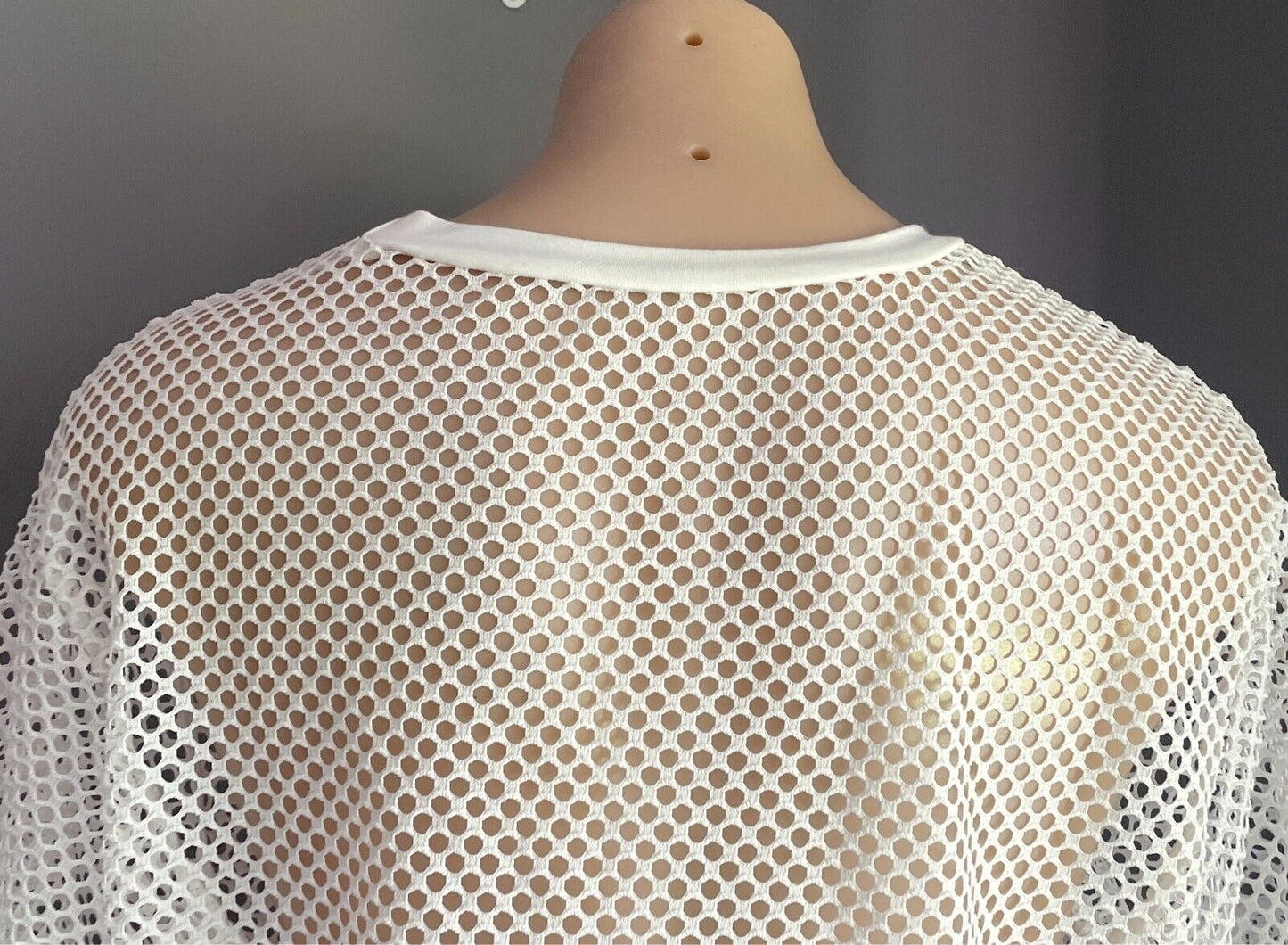 SHEIN Crop Top White Fish Net Short Sleeve Mesh  Size XL NEW