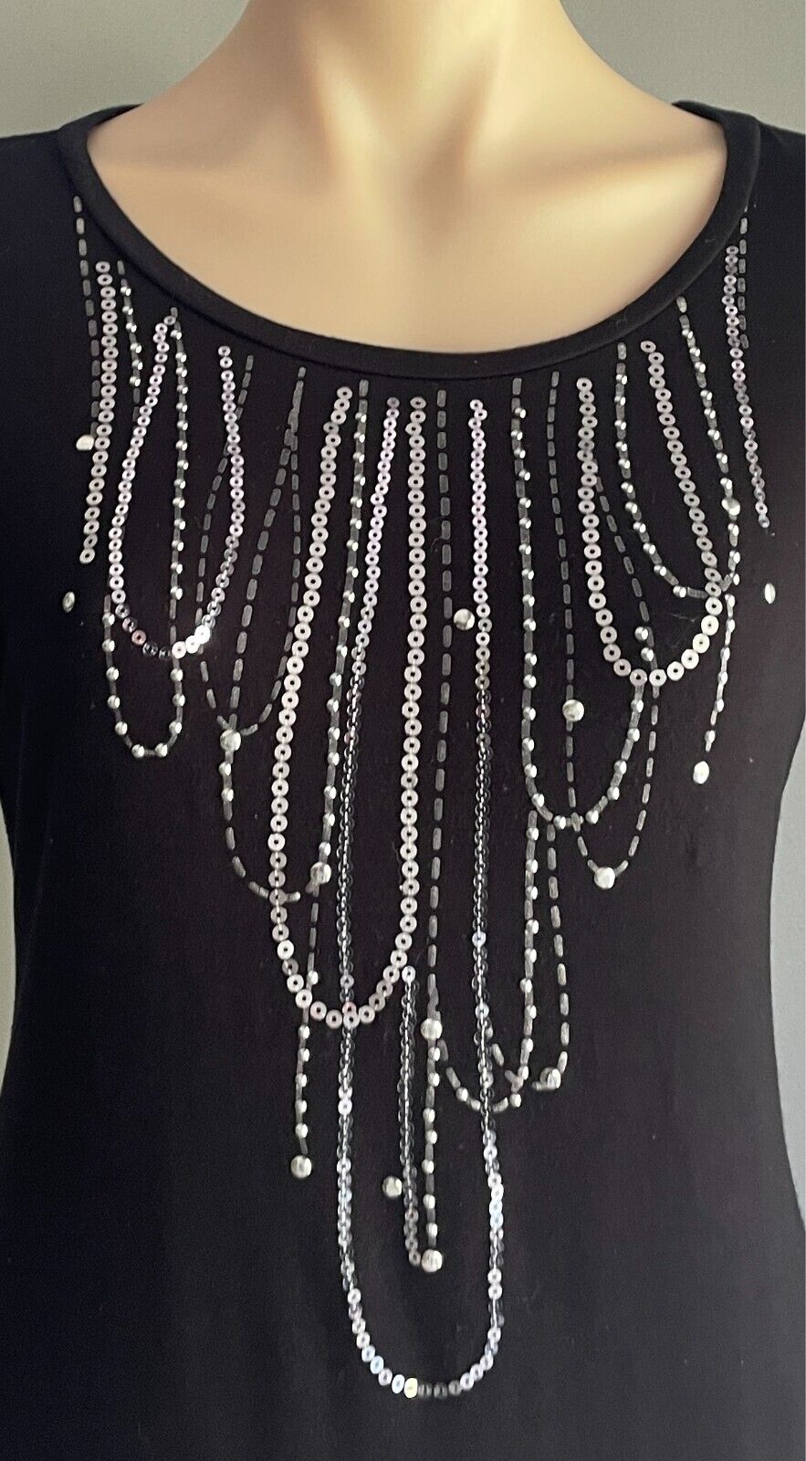 OLIVIA LAUREN Black T-Shirt Chain Print Stud Sequin Top Size 90 Chest 94cm 12