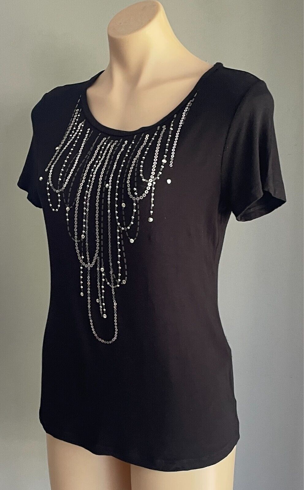 OLIVIA LAUREN Black T-Shirt Chain Print Stud Sequin Top Size 90 Chest 94cm 12