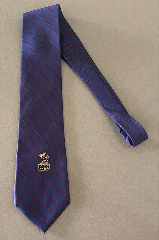 Mens Neck Tie QE2 Blue & Red Stripe 9.5 cm Width Silk British Lion Insignia