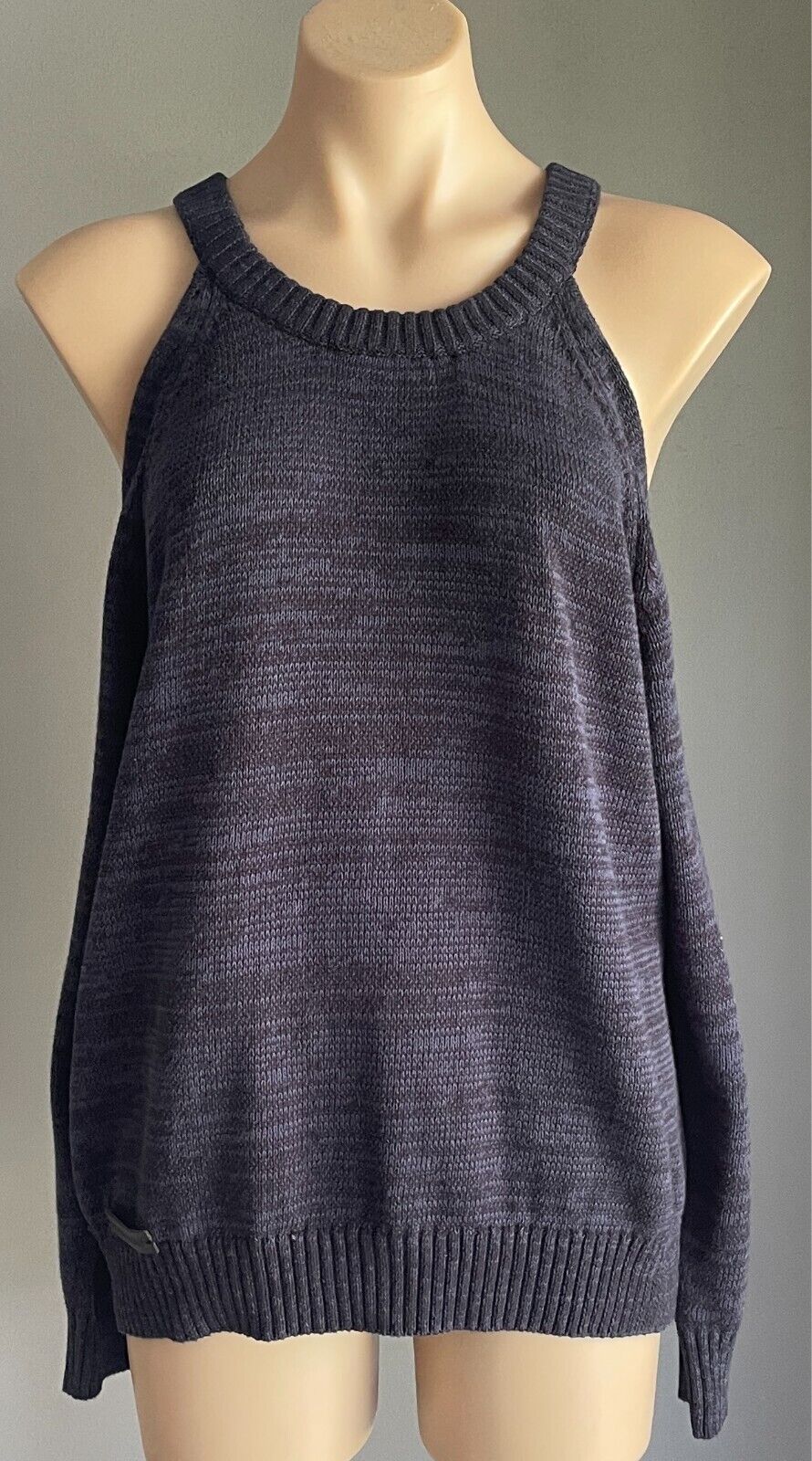 BETTINA LIANO Cold Shoulder Knit Jumper Size L Blue Black Marl Knit - NWT!