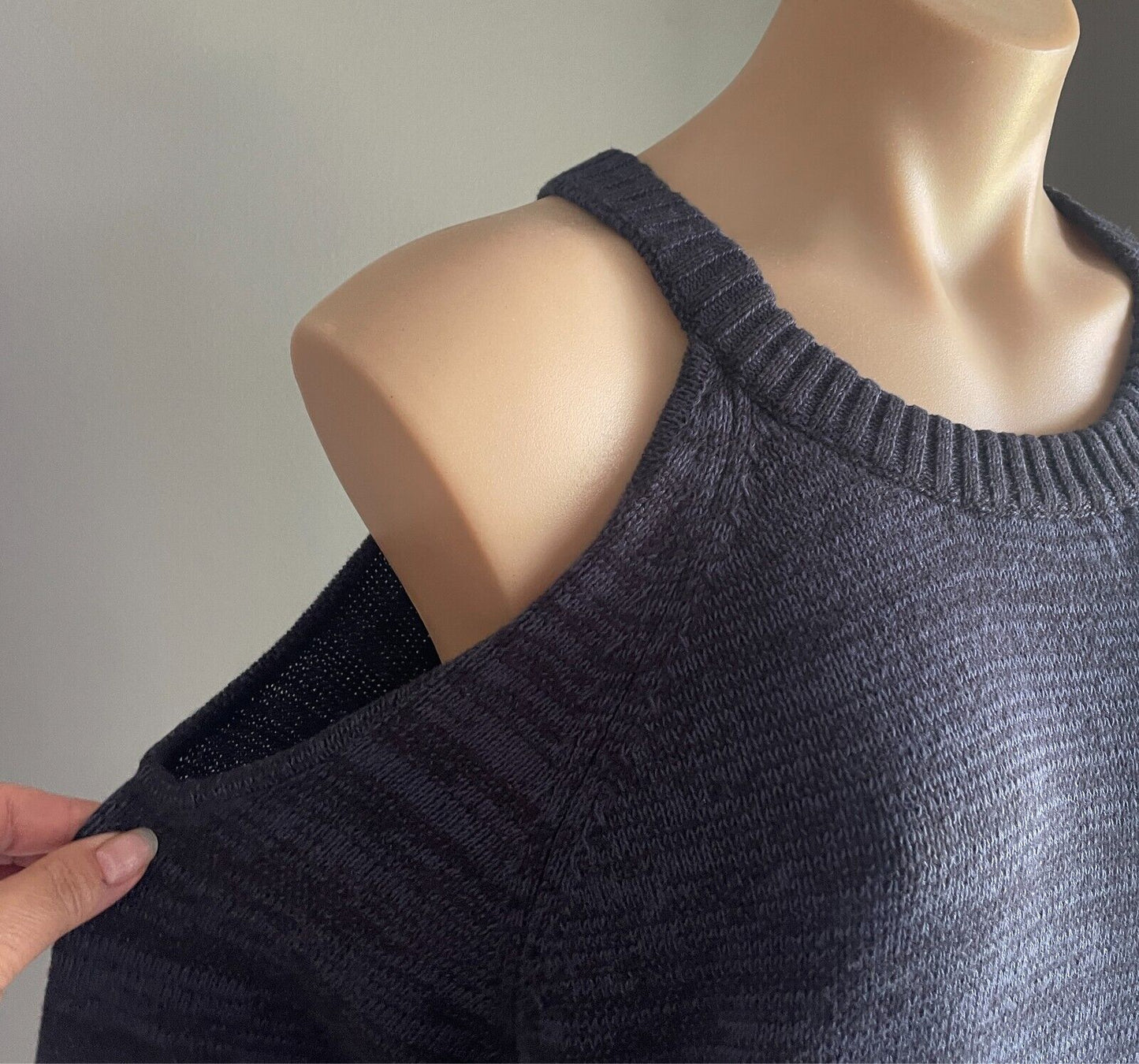 BETTINA LIANO Cold Shoulder Knit Jumper Size L Blue Black Marl Knit - NWT!