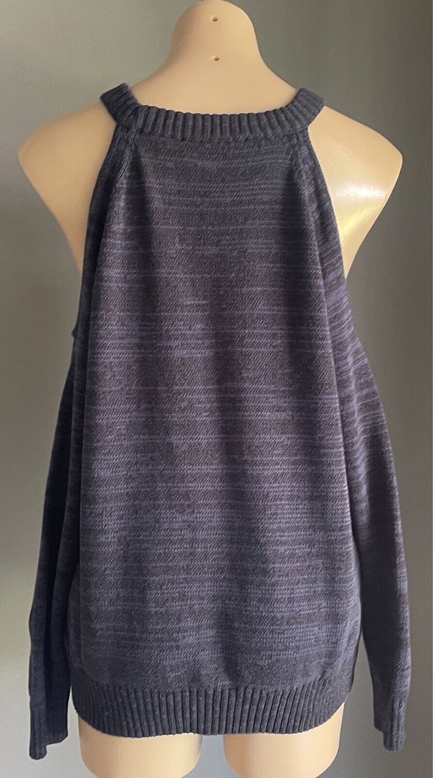BETTINA LIANO Cold Shoulder Knit Jumper Size L Blue Black Marl Knit - NWT!