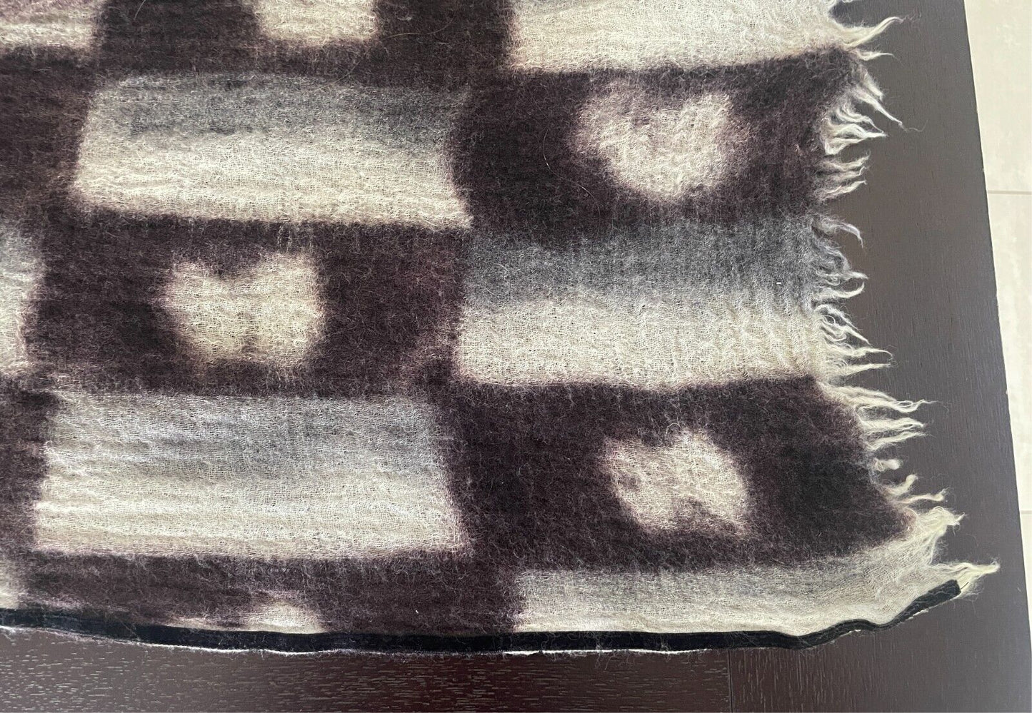Wool Neck SCARF Brown Black Grey Off White Rectangle Fringe Velour Edge 66x200cm