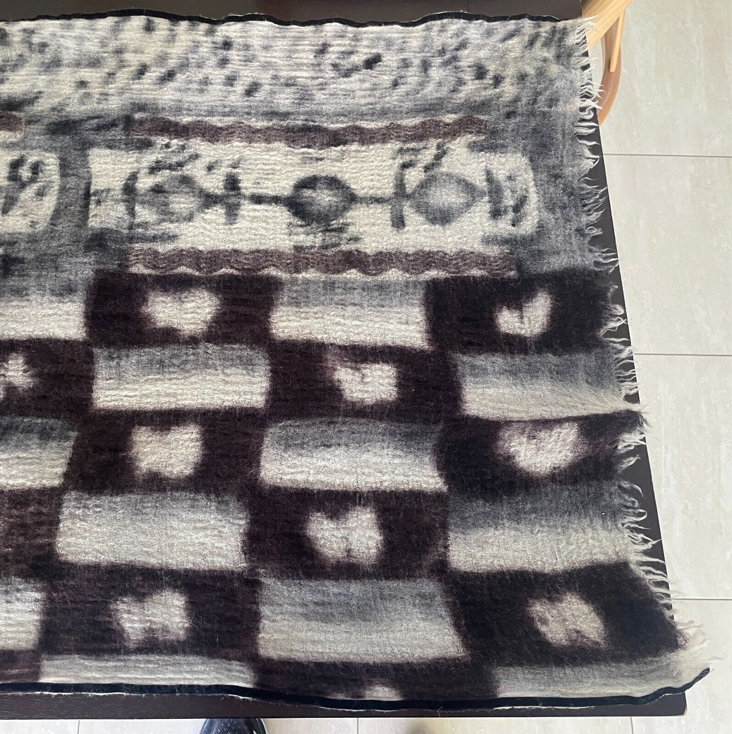 Wool Neck SCARF Brown Black Grey Off White Rectangle Fringe Velour Edge 66x200cm