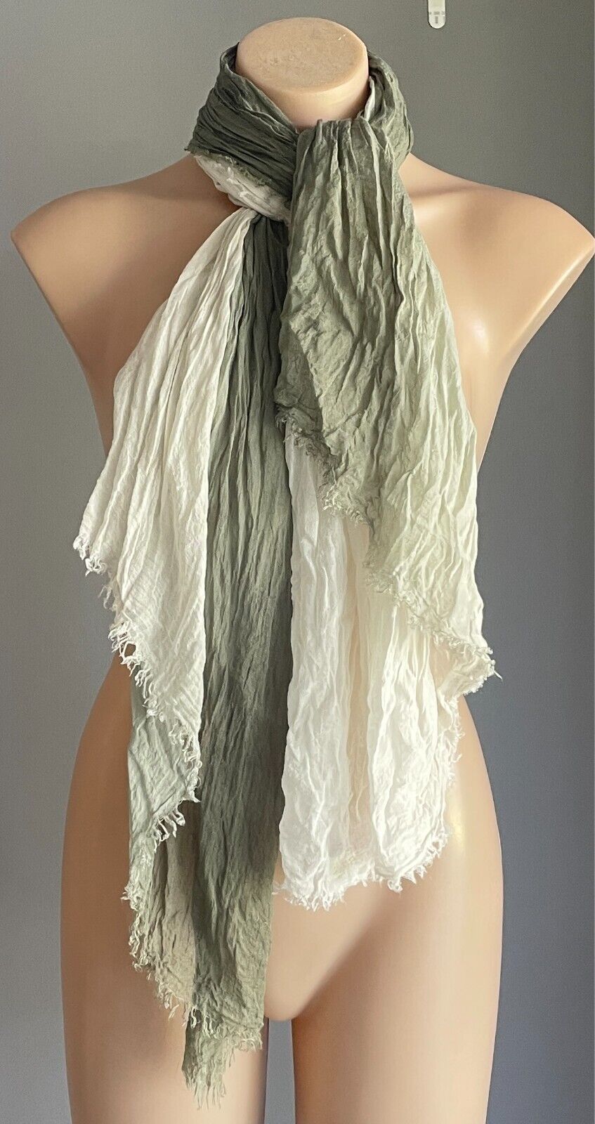 Neck SCARF Khaki and Off White Ombre Wrinkle Look Lightweight