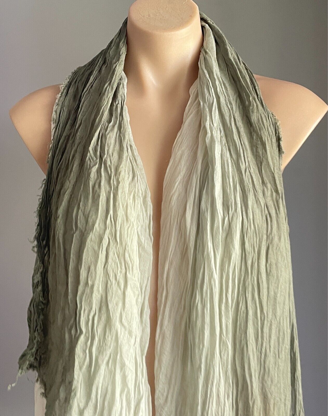 Neck SCARF Khaki and Off White Ombre Wrinkle Look Lightweight