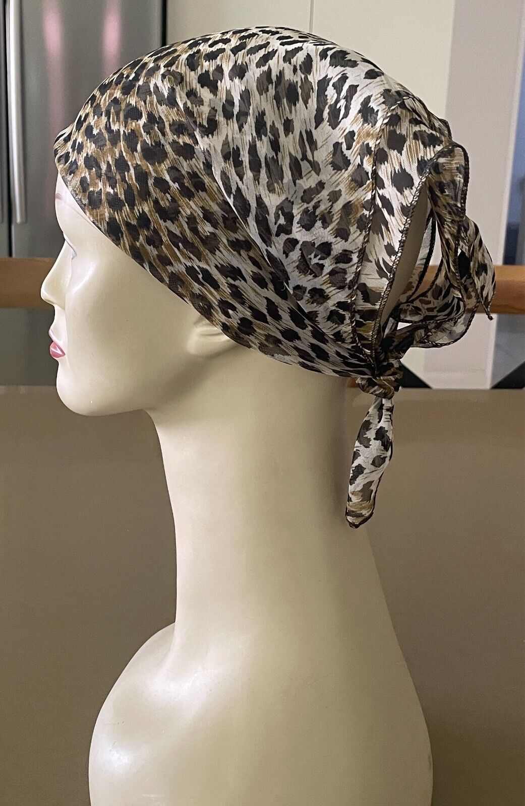 INTO AFRICA Animal Leopard Print Neckerchief Taupe Khaki Black Head Neck Scarf
