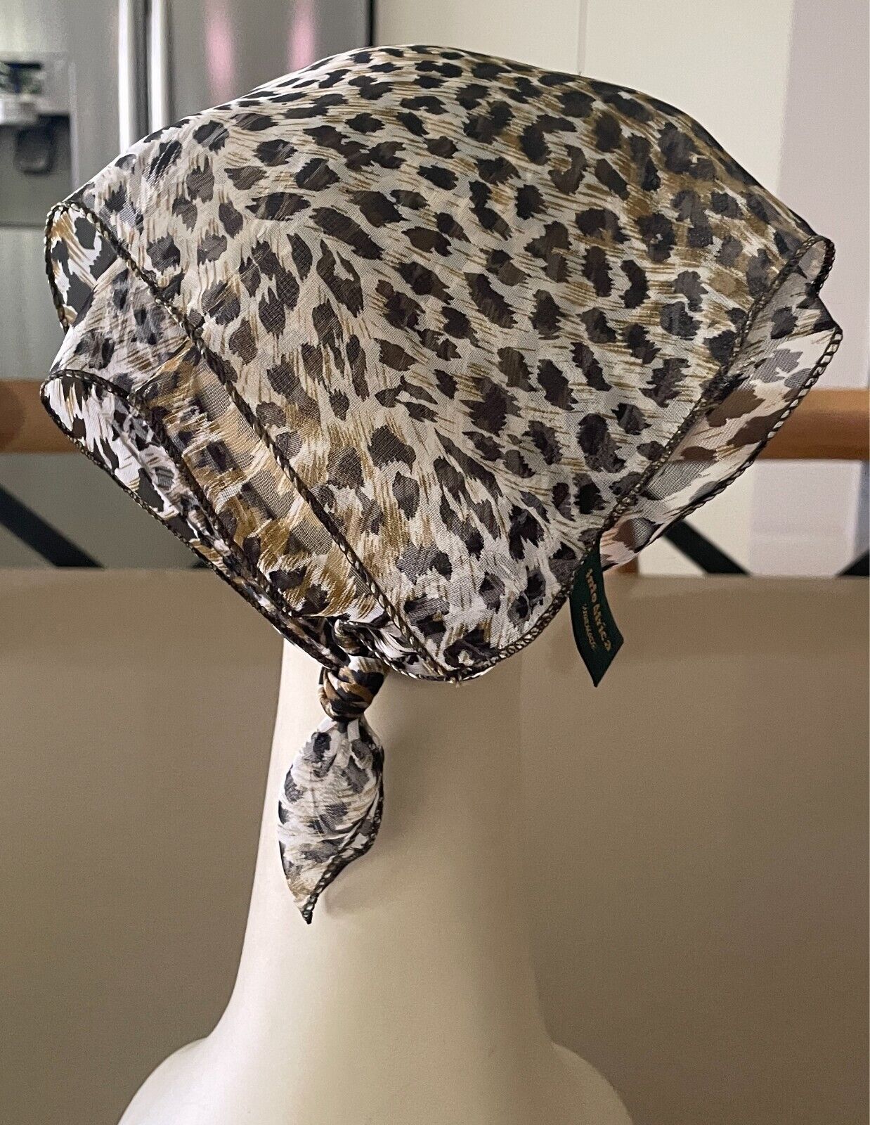 INTO AFRICA Animal Leopard Print Neckerchief Taupe Khaki Black Head Neck Scarf