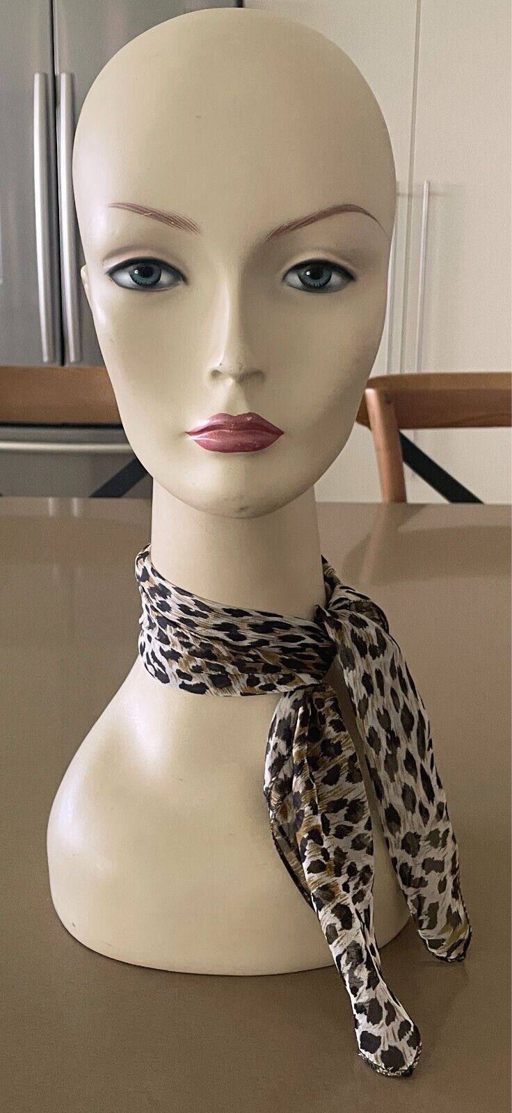 INTO AFRICA Animal Leopard Print Neckerchief Taupe Khaki Black Head Neck Scarf