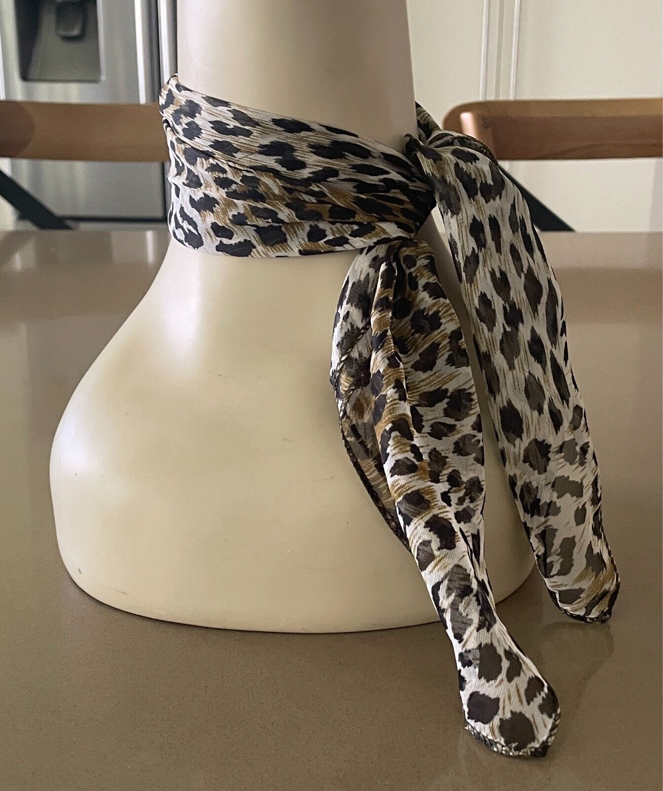 INTO AFRICA Animal Leopard Print Neckerchief Taupe Khaki Black Head Neck Scarf