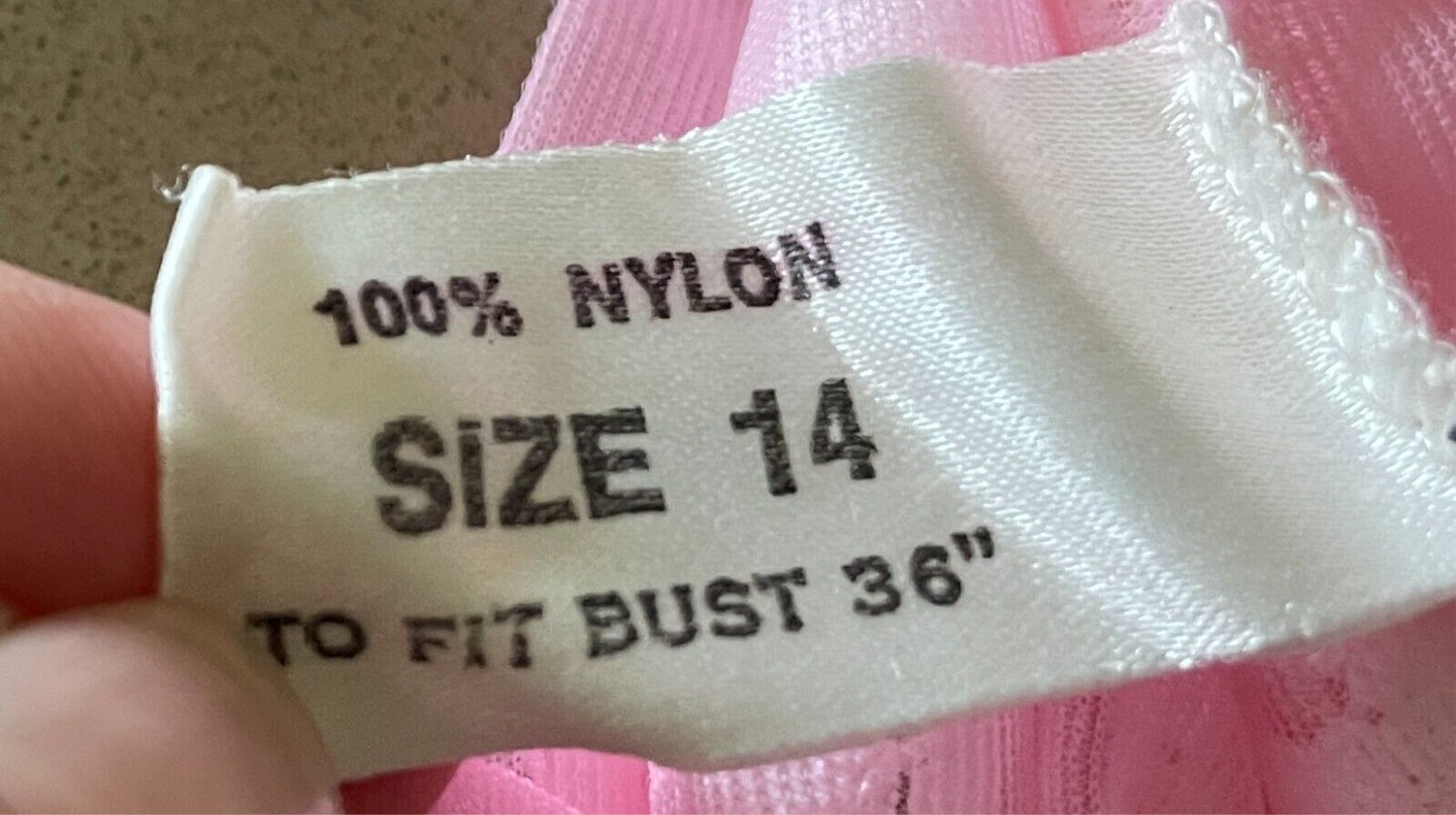 RONDELL LINGERIE Nightie BRI Nylon 1960s Pink White Lace Trim Size 14 Vintage