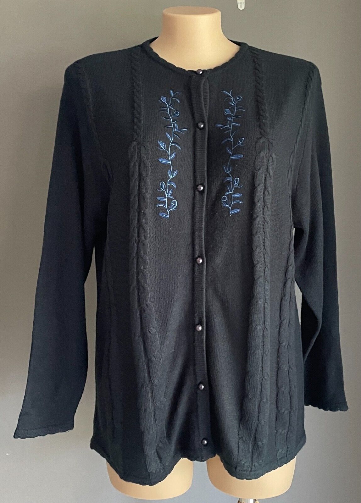 Navy Button Cardigan Acrylic Wool Knit Long Sleeve Decorative Stitch Size 22 Vtg